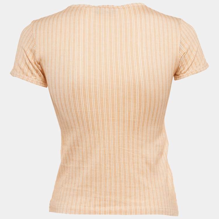 Pre Owned Prada Orange Stripped Jersey Fitted Top S