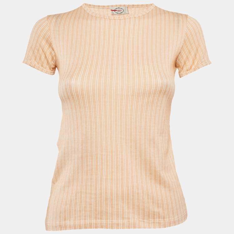 Pre Owned Prada Orange Stripped Jersey Fitted Top S