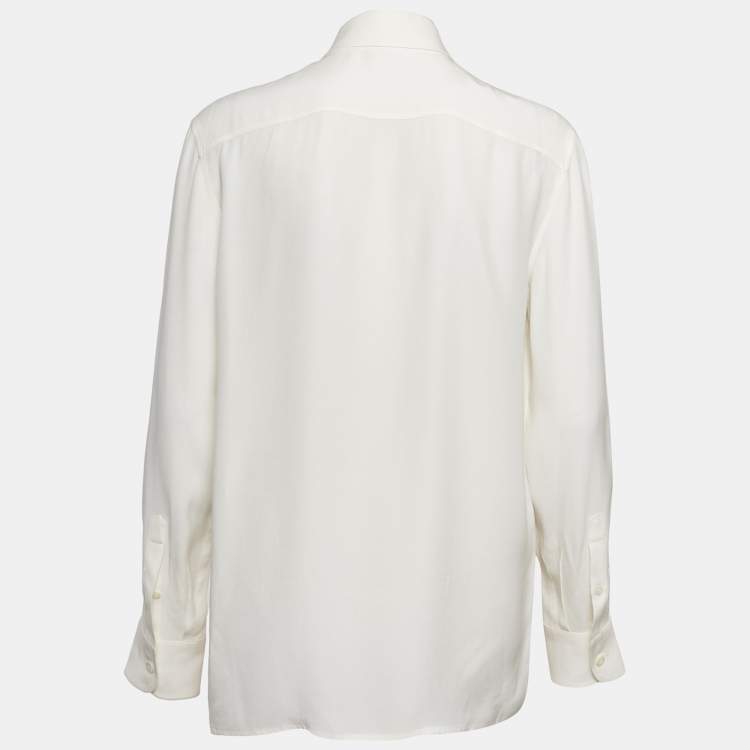 Pre Owned Prada Off-White Satin Logo Detail Long Sleeve Shirt S