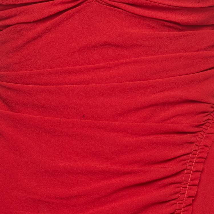 Pre Owned Prada Red Silk Ruched Mini Tube Dress M