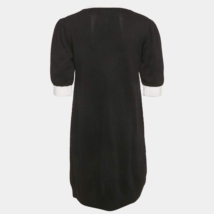 مملوكة مسبقًا Prada Black Cotton Knit Logo Embroidered Mini Dress M