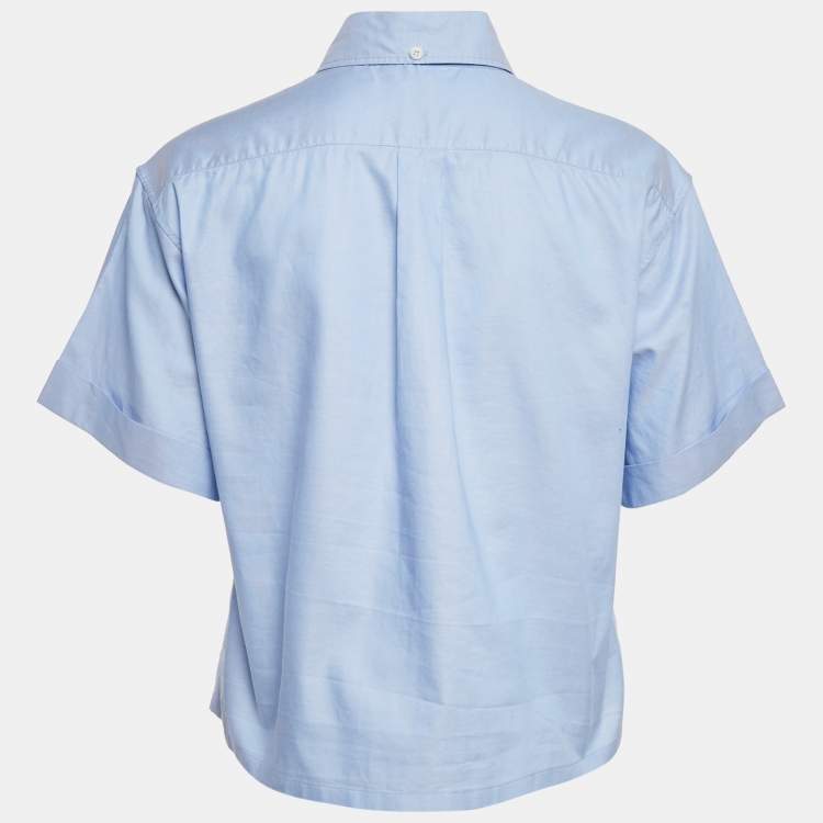 Pre Owned Prada Blue Logo Embroidered Cotton Short Sleeve Shirt M