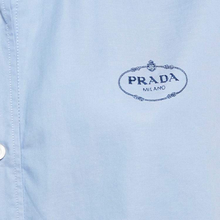 Pre Owned Prada Blue Logo Embroidered Cotton Short Sleeve Shirt M