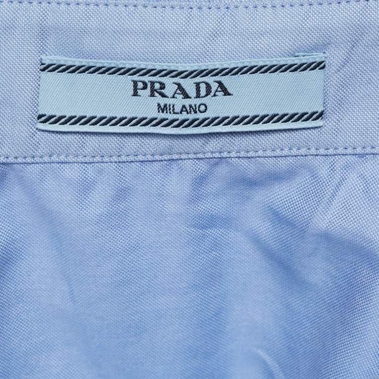 Pre Owned Prada Blue Logo Embroidered Cotton Short Sleeve Shirt M