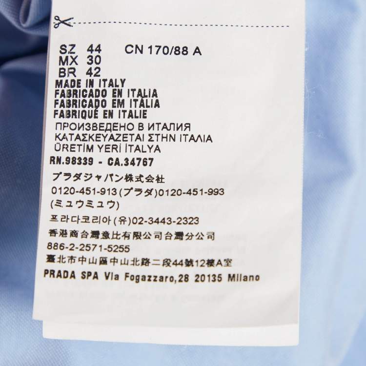 Pre Owned Prada Blue Logo Embroidered Cotton Short Sleeve Shirt M