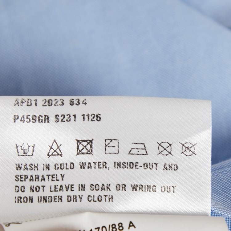 Pre Owned Prada Blue Logo Embroidered Cotton Short Sleeve Shirt M