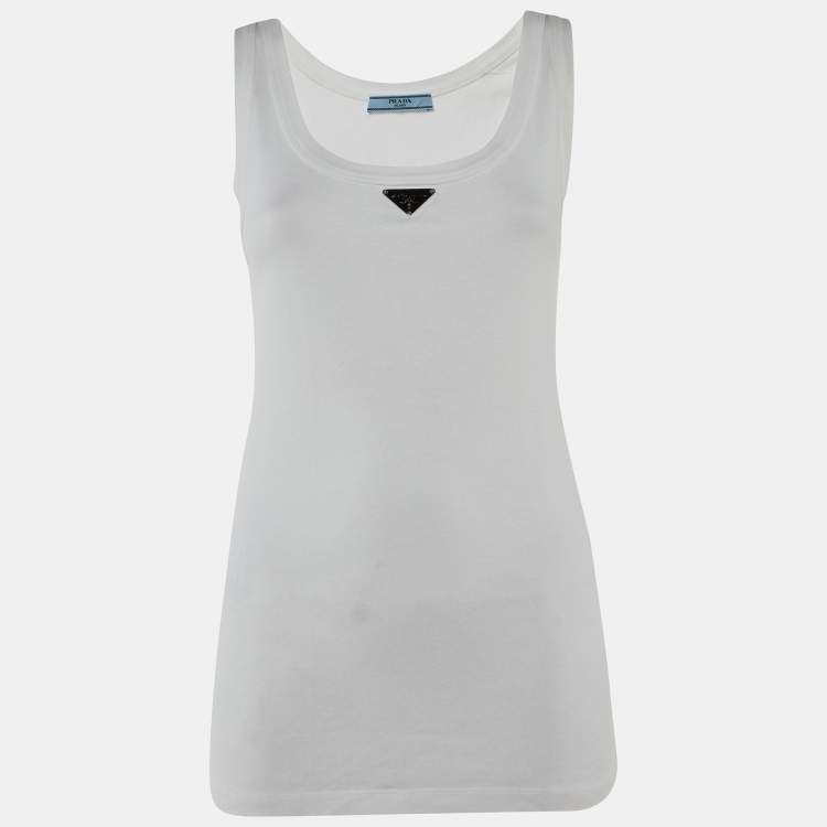 Pre Owned Prada White Cotton Triangle Logo Tank Top S