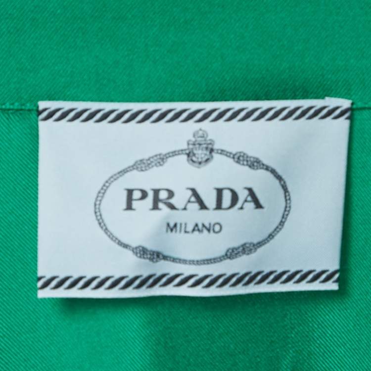 مملوكة مسبقًا Prada Green Satin Silk Button Front Belted Long Dress M