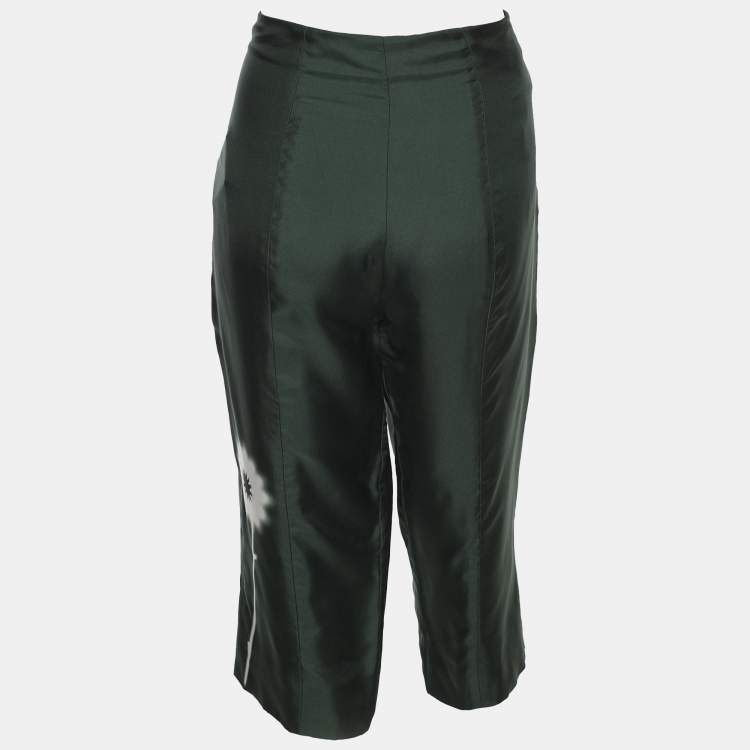 Pre Owned Prada Green Floral Silk Capri Pants M