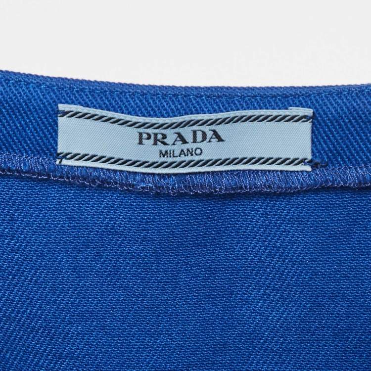 Pre Owned Prada Blue Logo Embossed Gabardine Shift Dress M