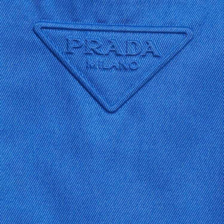 Pre Owned Prada Blue Logo Embossed Gabardine Shift Dress M