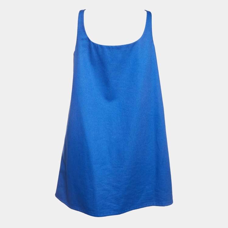 Pre Owned Prada Blue Logo Embossed Gabardine Shift Dress M