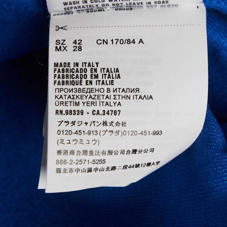 Pre Owned Prada Blue Logo Embossed Gabardine Shift Dress M
