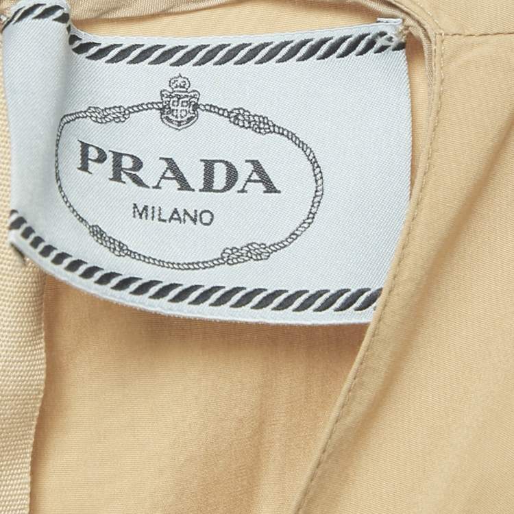 Pre Owned Prada Beige Cotton Pleated Midi Dress S
