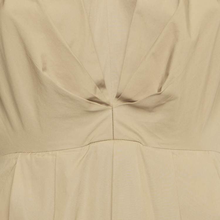 Pre Owned Prada Beige Cotton Pleated Midi Dress S