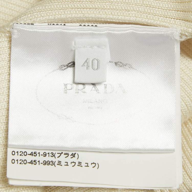 Pre Owned Prada Cream Logo Intarsia Rib Knit Midi Dress S