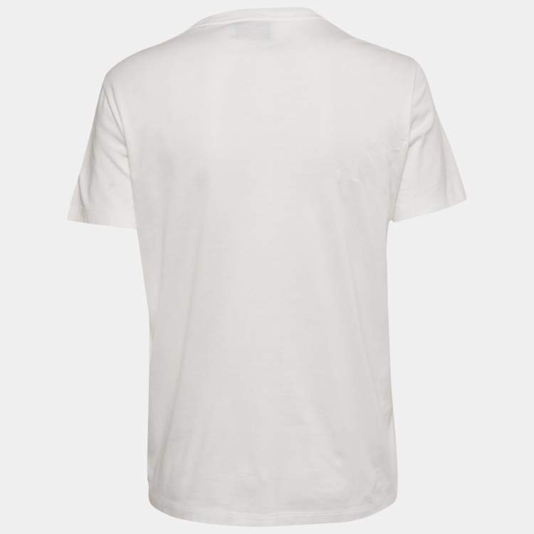 Pre Owned Prada White Triangle Rubber Logo Applique Cotton T-Shirt XS