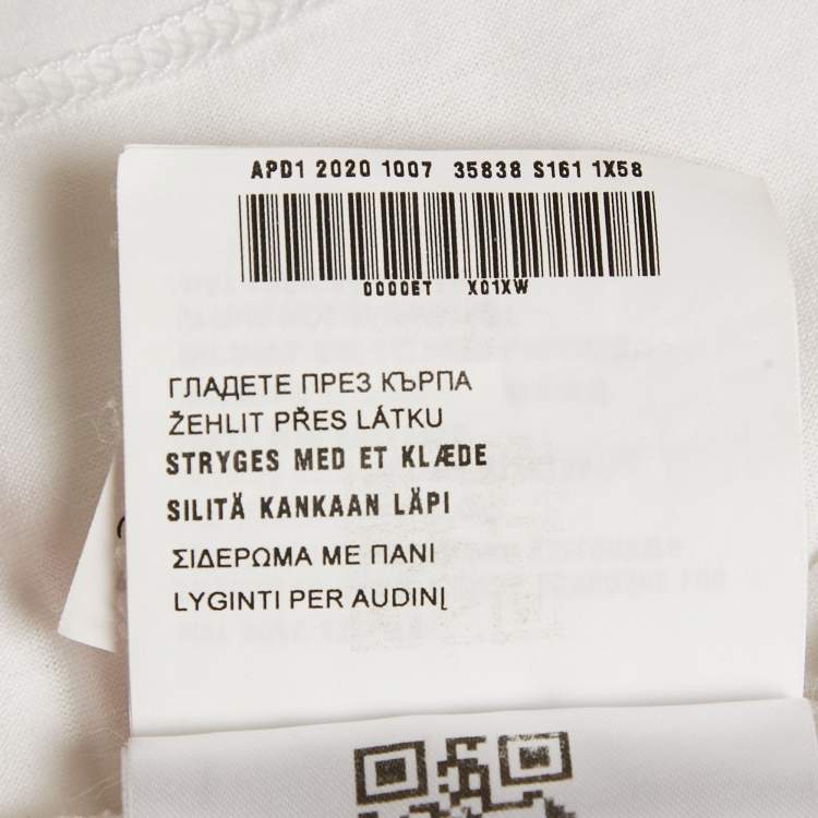 Pre Owned Prada White Triangle Rubber Logo Applique Cotton T-Shirt XS