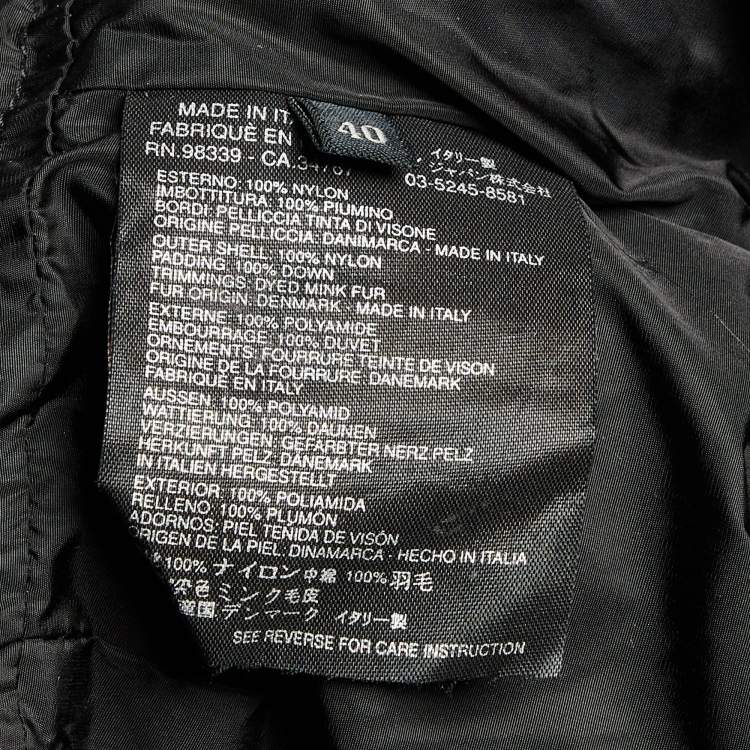 Pre Owned Prada Black Nylon Logo Applique Mink Fur Trim Puffer Jacket S
