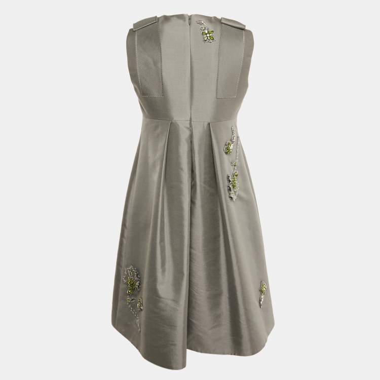 Pre Owned Prada Grey Embellished Wool and Silk Sleeveless Short Dress M