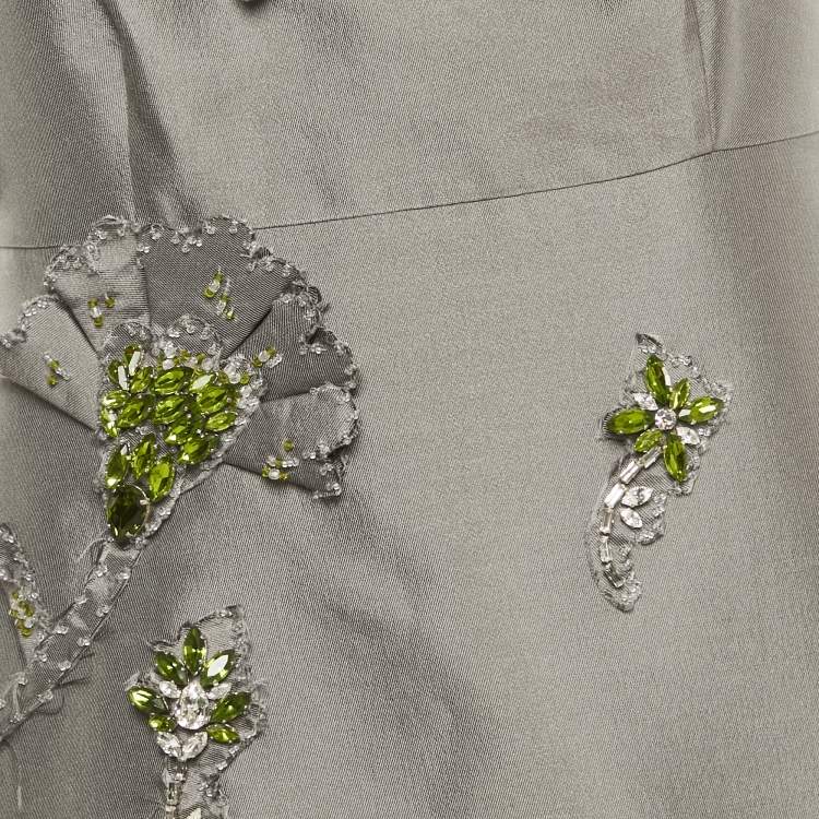 Pre Owned Prada Grey Embellished Wool and Silk Sleeveless Short Dress M