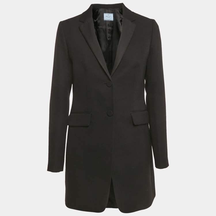 Pre Owned Prada Black Wool Single Breasted Mid-Length Coat M