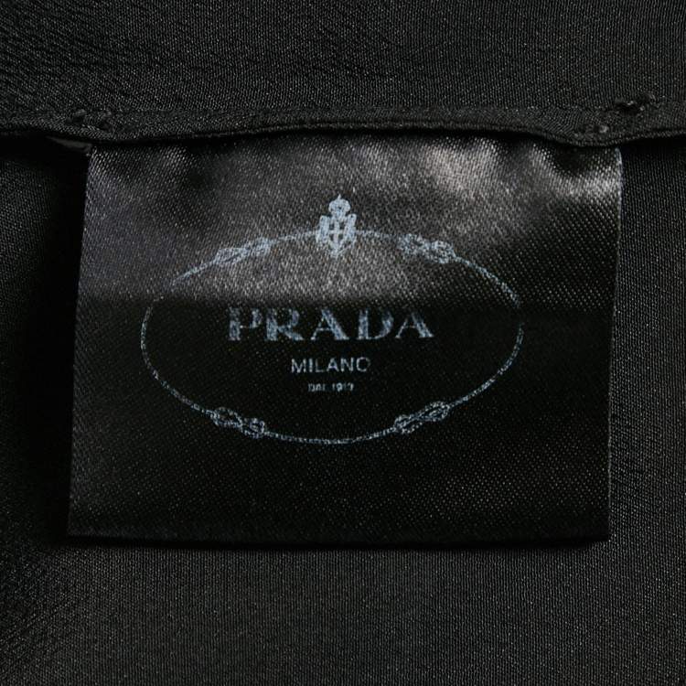 Pre Owned Prada Black Silk Neck Frill Detail Blouse L