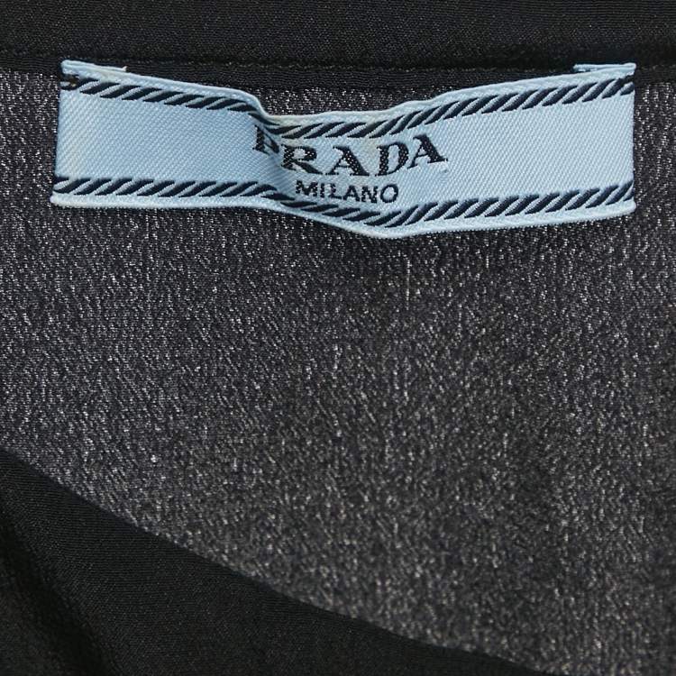 Pre Owned Prada Black Silk Neck Frill Detail Blouse L