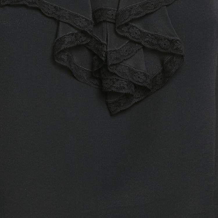 Pre Owned Prada Black Silk Neck Frill Detail Blouse L