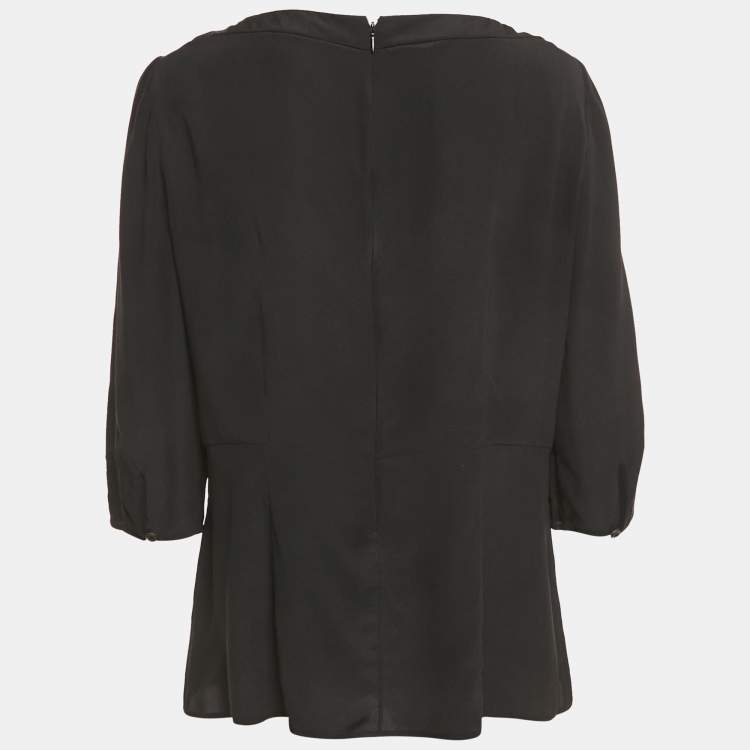 Pre Owned Prada Black Silk Neck Frill Detail Blouse L
