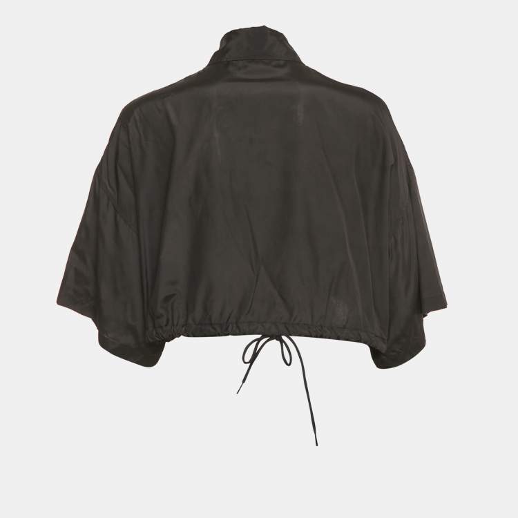 مملوكة مسبقًا Prada Black Silk Drawstring Hem Crop Shirt S