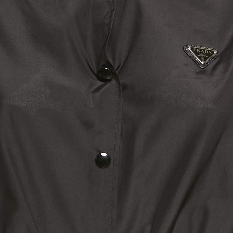 مملوكة مسبقًا Prada Black Silk Drawstring Hem Crop Shirt S