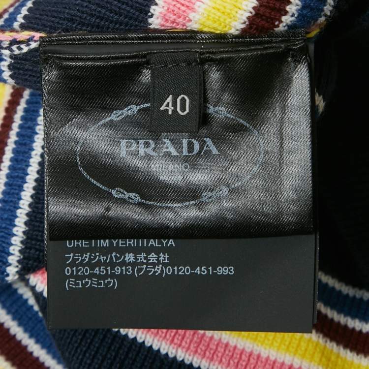 مملوكة مسبقًا Prada Navy Blue Striped Rib Knit Tank Top S