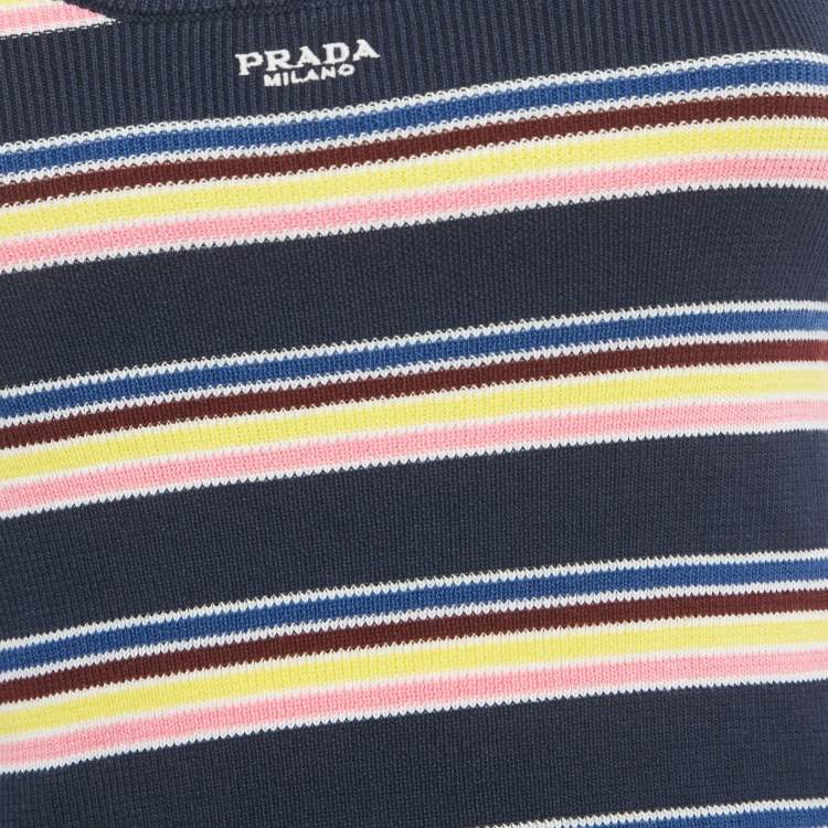 مملوكة مسبقًا Prada Navy Blue Striped Rib Knit Tank Top S