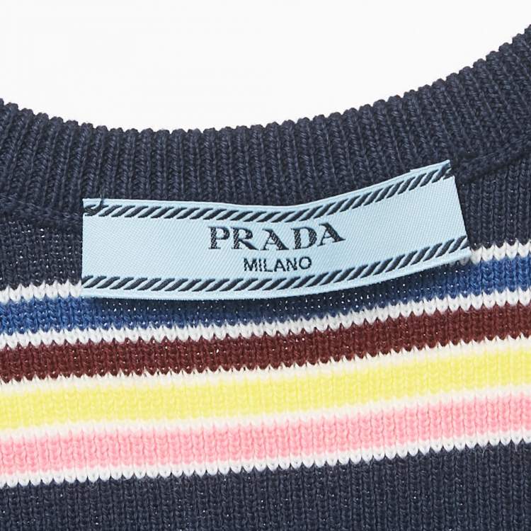 مملوكة مسبقًا Prada Navy Blue Striped Rib Knit Tank Top S