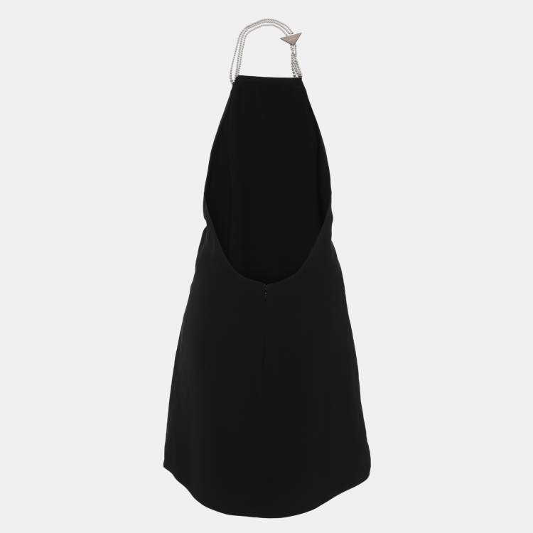 Pre Owned Prada Black Crepe Cady Chain Halter Neck Dress S