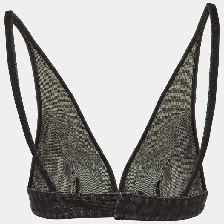 Pre Owned Prada Black Denim Logo Plaque Bralette M