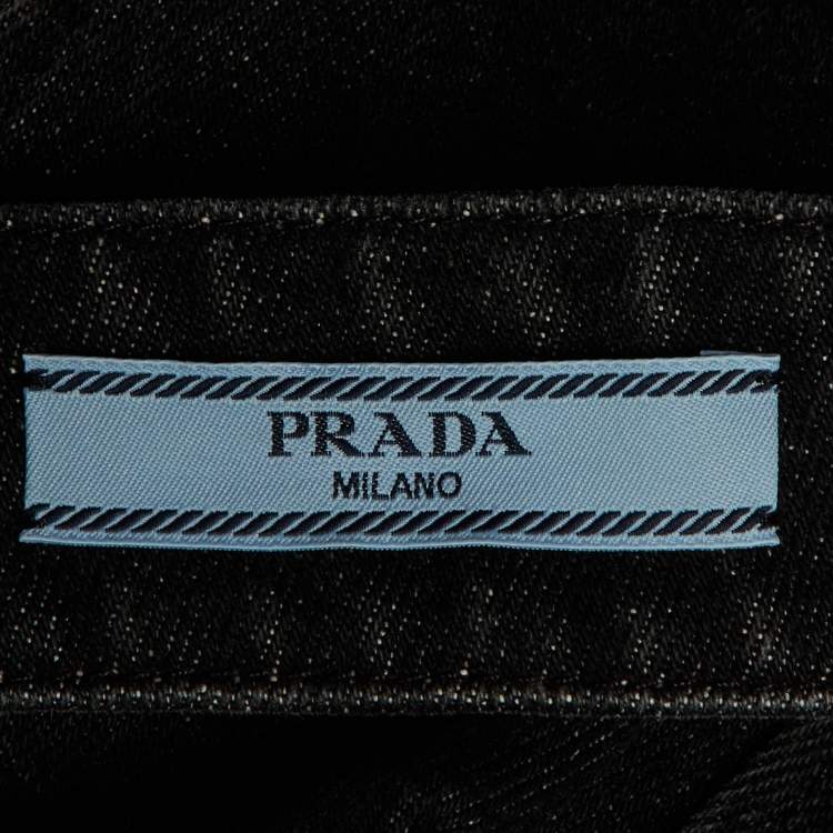 Pre Owned Prada Black Denim Logo Plaque Bralette M