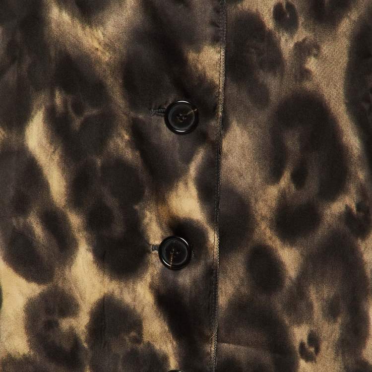 Pre Owned Prada Brown Printed Silk Satin Button Front Coat S