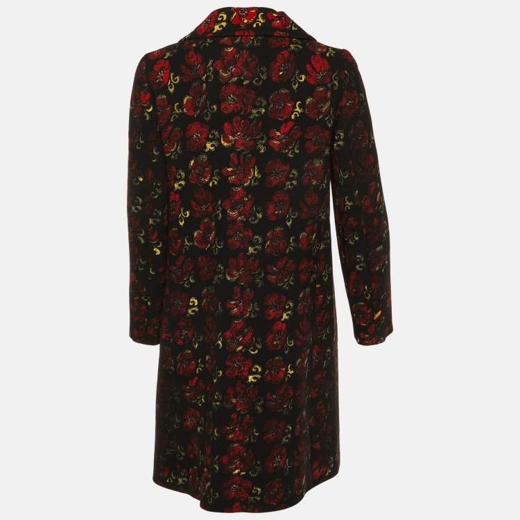 Pre Owned Prada Black Printed Virgin Wool Button Front Coat M