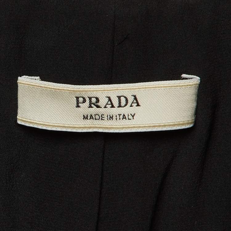 Pre Owned Prada Black Printed Virgin Wool Button Front Coat M