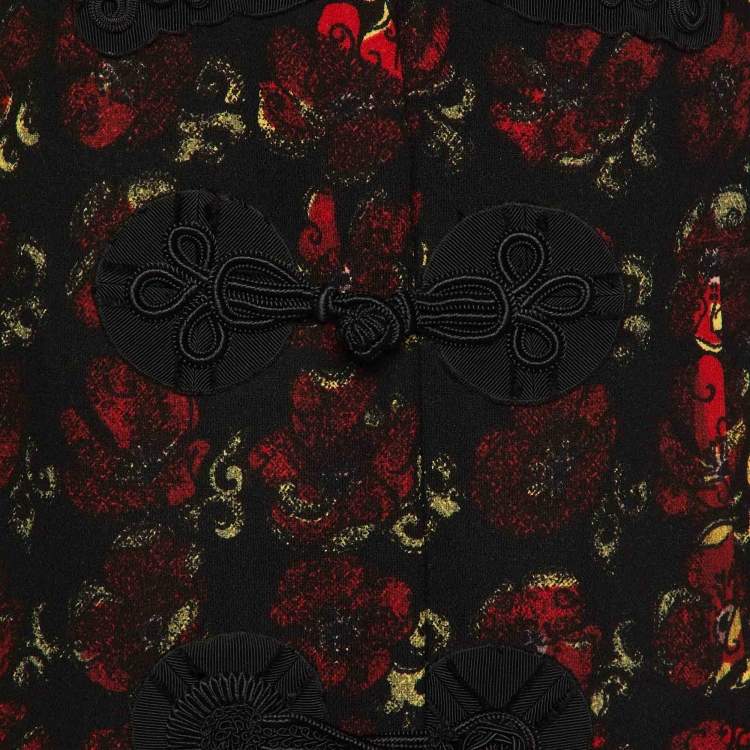 Pre Owned Prada Black Printed Virgin Wool Button Front Coat M
