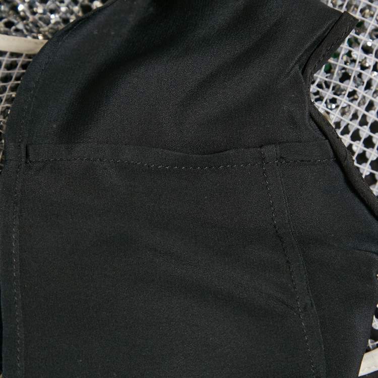 Pre Owned Prada Silver Rhinestone Logo Plaque Crop Top S