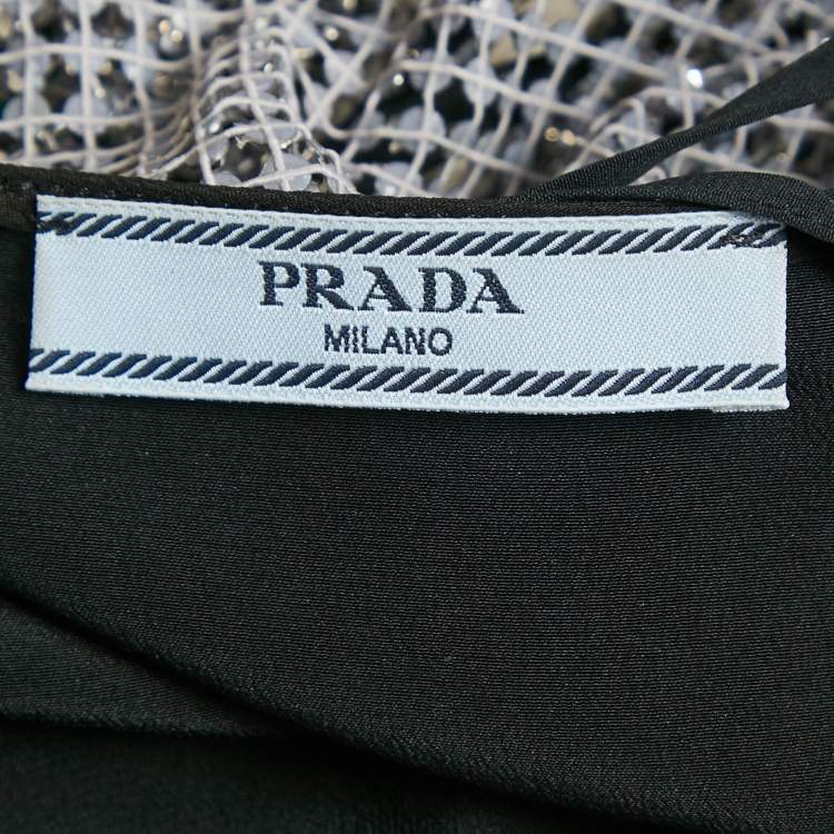 Pre Owned Prada Silver Rhinestone Logo Plaque Crop Top S