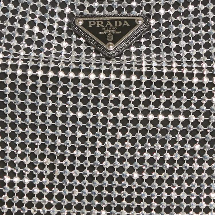 Pre Owned Prada Silver Rhinestone Logo Plaque Crop Top S