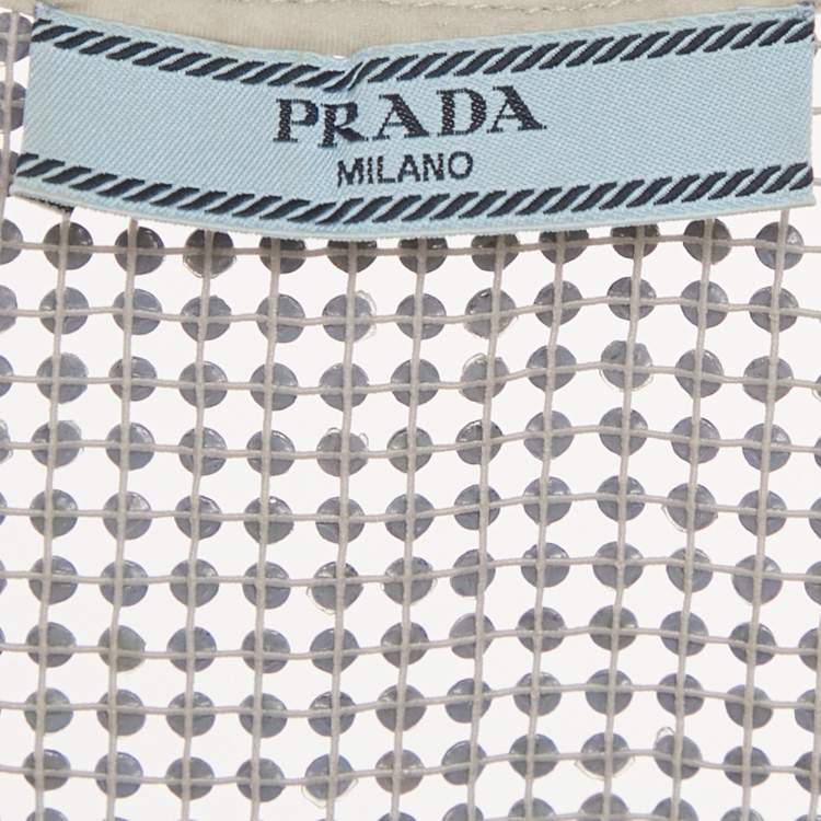 Pre Owned Prada Silver Rhinestone Logo Plaque Crop Top S