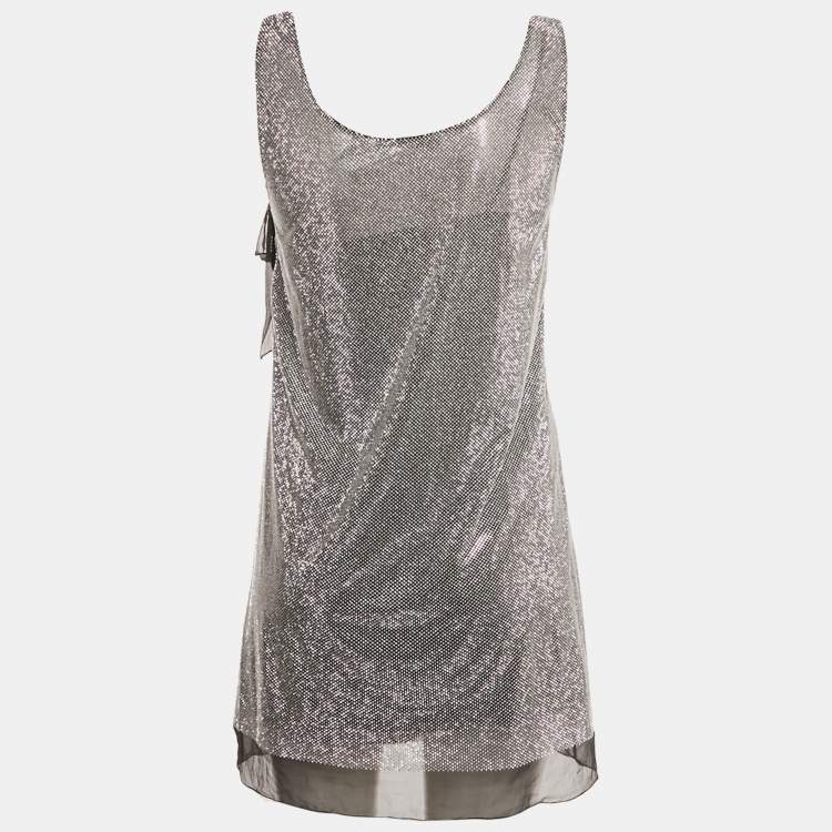 Pre Owned Prada Black Rhinestone Embellished Tie-Up Sleeve Mini Dress XS