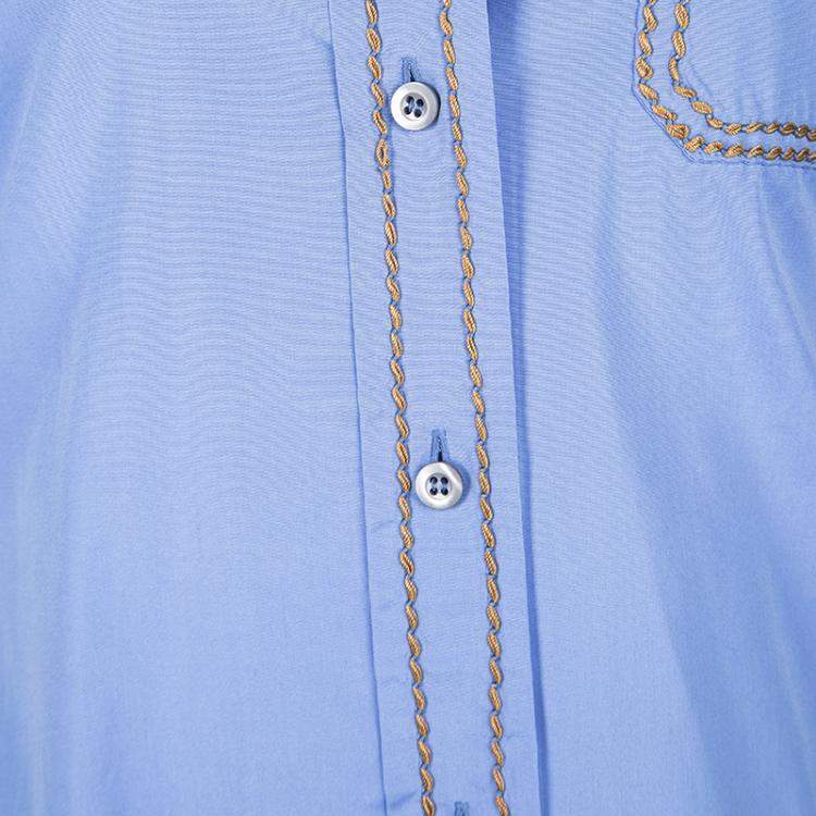 Pre Owned Prada Blue Cotton Contrast Embroidered Long Sleeve Button Front Shirt S