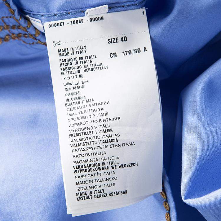 Pre Owned Prada Blue Cotton Contrast Embroidered Long Sleeve Button Front Shirt S