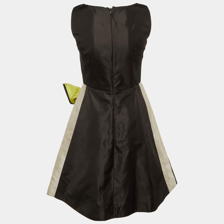 Pre Owned Prada Black Silk Satin Bow Detail Sleeveless Dress S